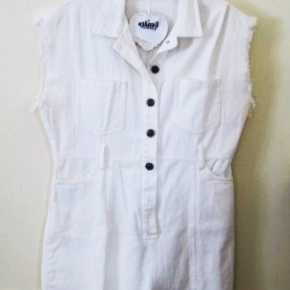 REALTY FASHIONS -Womens Size M White Frayed Denim Romper-Button Down-4 Pockets